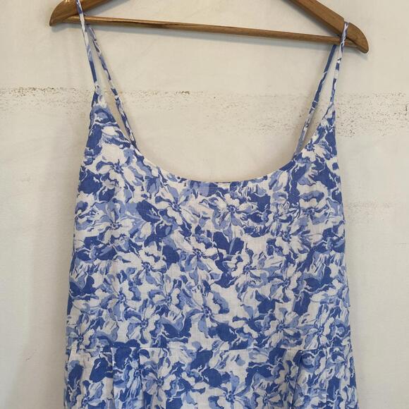 QUINCE blue and white linen floral midi dress sz xl - Picture 5 of 8